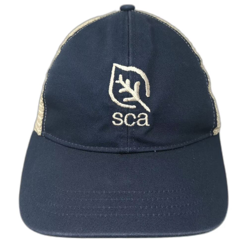 econscious Trucker Hat Blue Beige SCA Leaf Logo OS Mesh Back Adjustable Cotton